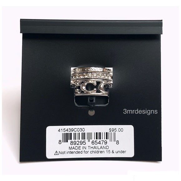 NWT COACH Signature Openwork Silver-plated Brass Glass Crystal 3 Ring Set - Picture 3 of 6